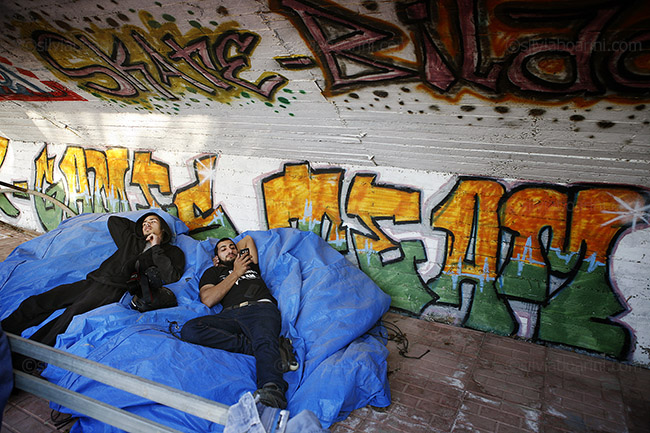 Mohammed and Ala'a chill by the ramp. Qalqilya, Palestine